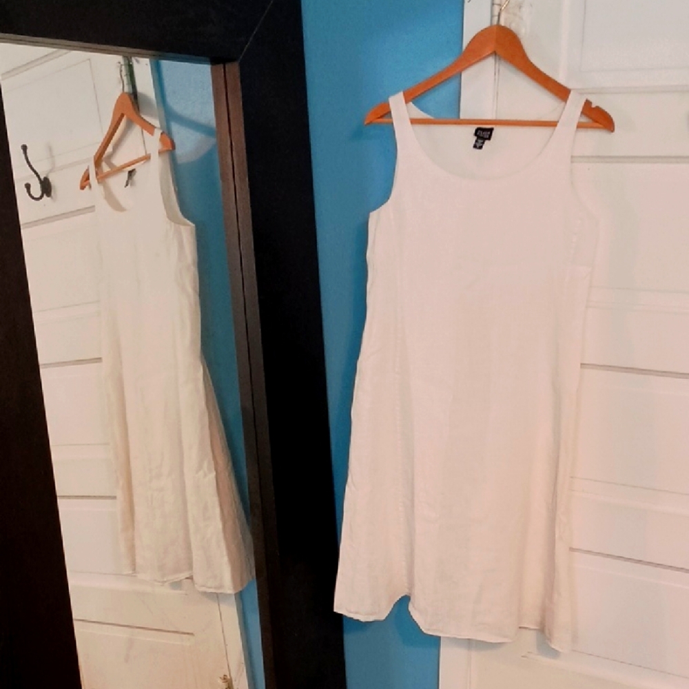 Classy Eileen Fisher White Linen Sleeveless Dress Small